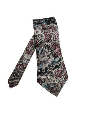 Vintage Windridge USA Floral Paisley Necktie Purple Gray Retro Statement Tie